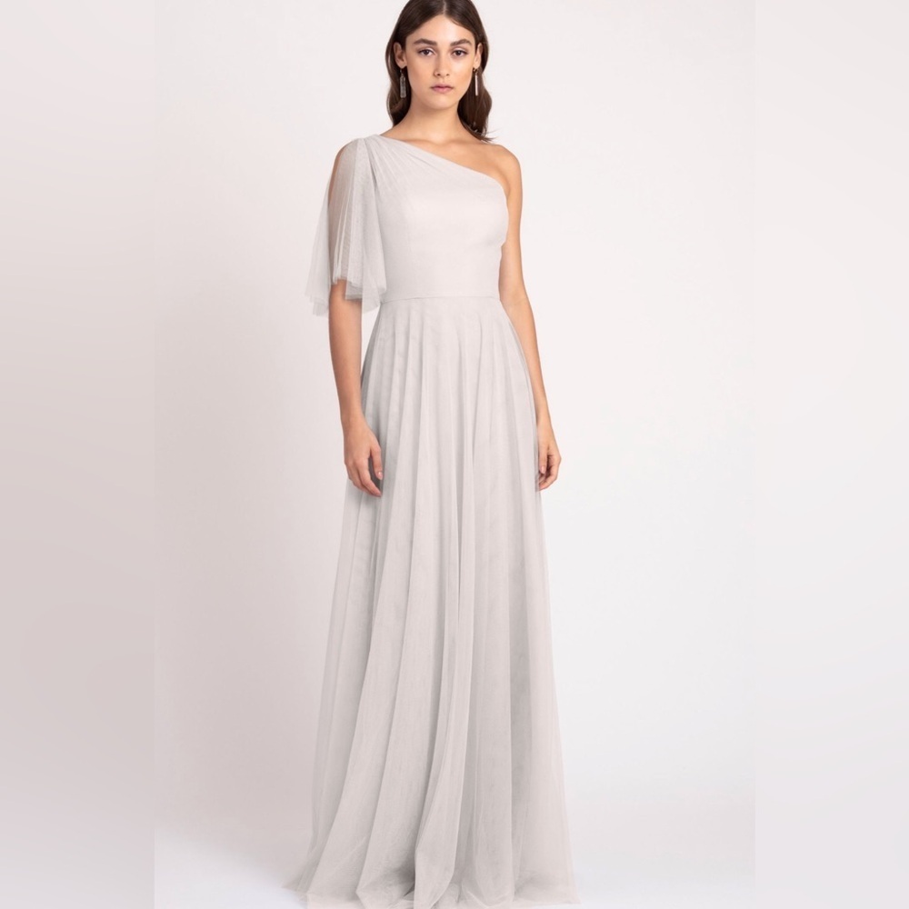 NWT! Jenny Yoo Mallory Bridesmaid One-Shoulder Gray Dress Size 10